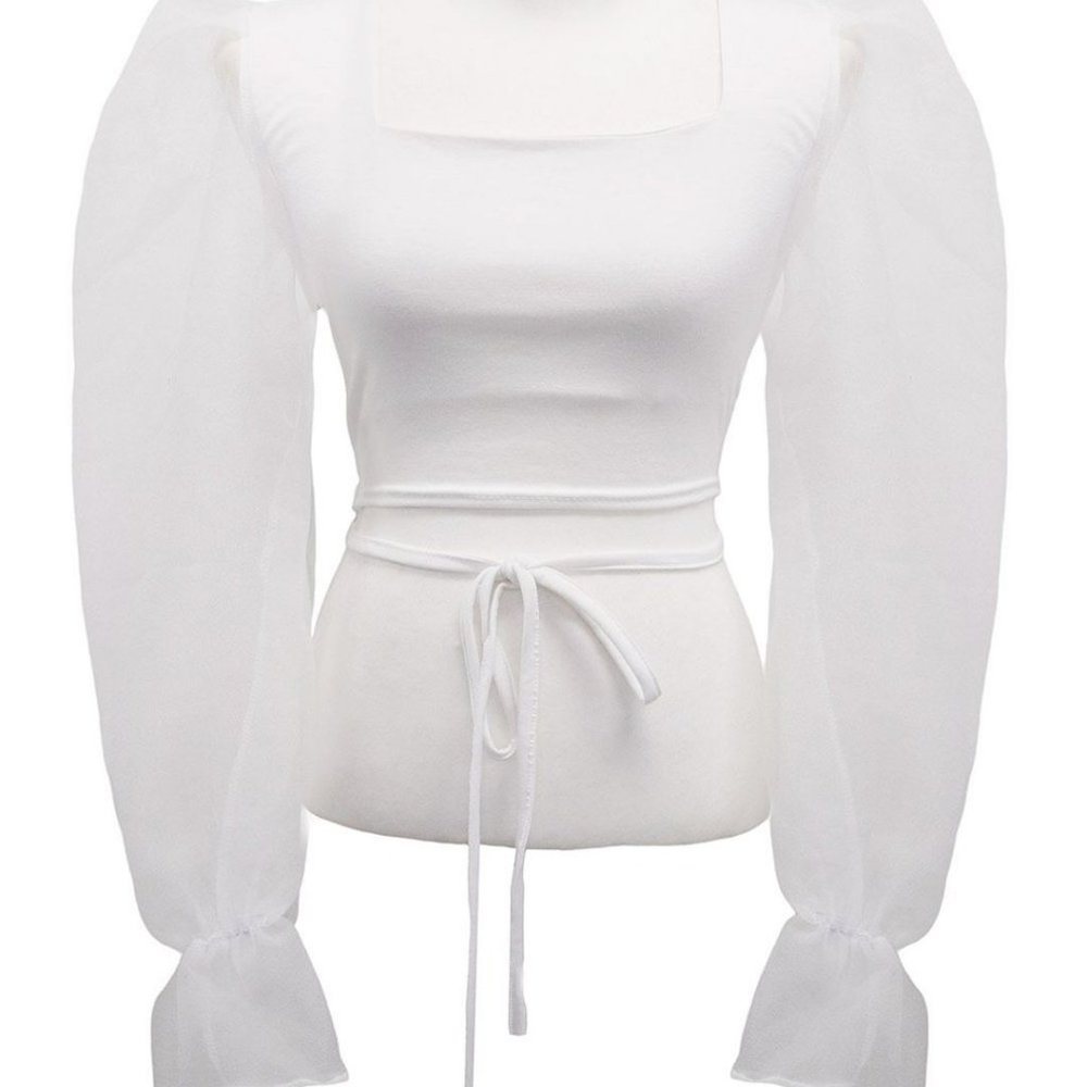 Storets Stella White Sheer Puff Sleeve